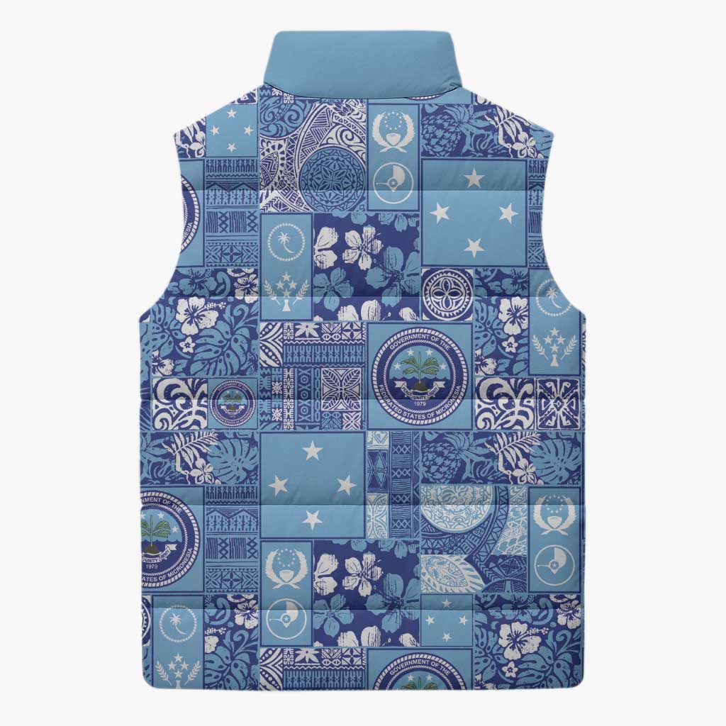 Federated States of Micronesia Merry Christmas Sleeveless Puffer Jacket Pacific Patchwork Xmas Vibes - Polynesian Pride