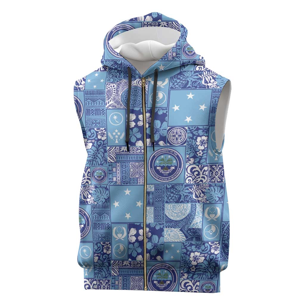 Federated States of Micronesia Merry Christmas Sleeveless Zip Hoodie Pacific Patchwork Xmas Vibes - Polynesian Pride