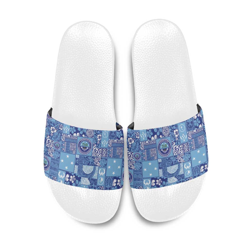 Federated States of Micronesia Merry Christmas Slide Sandals Pacific Patchwork Xmas Vibes - Polynesian Pride