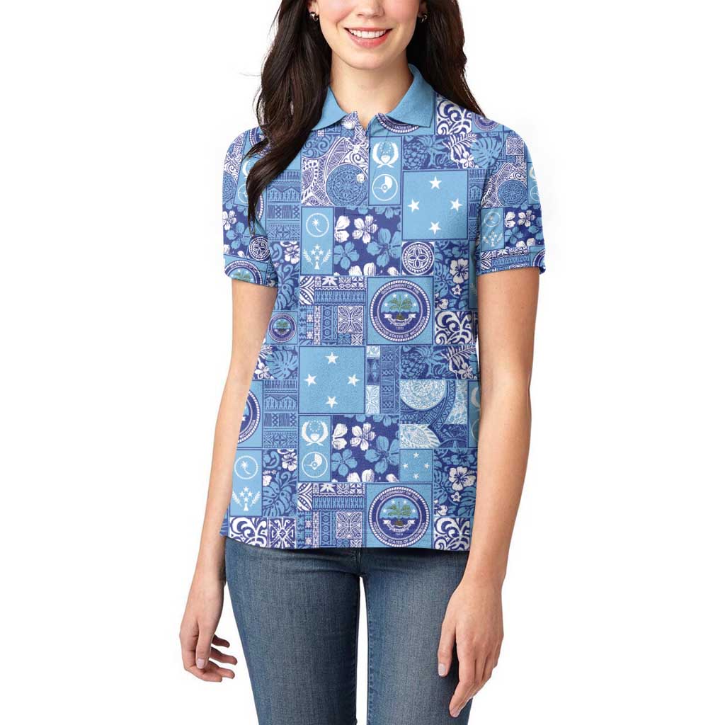 Federated States of Micronesia Merry Christmas Women Polo Shirt Pacific Patchwork Xmas Vibes - Polynesian Pride