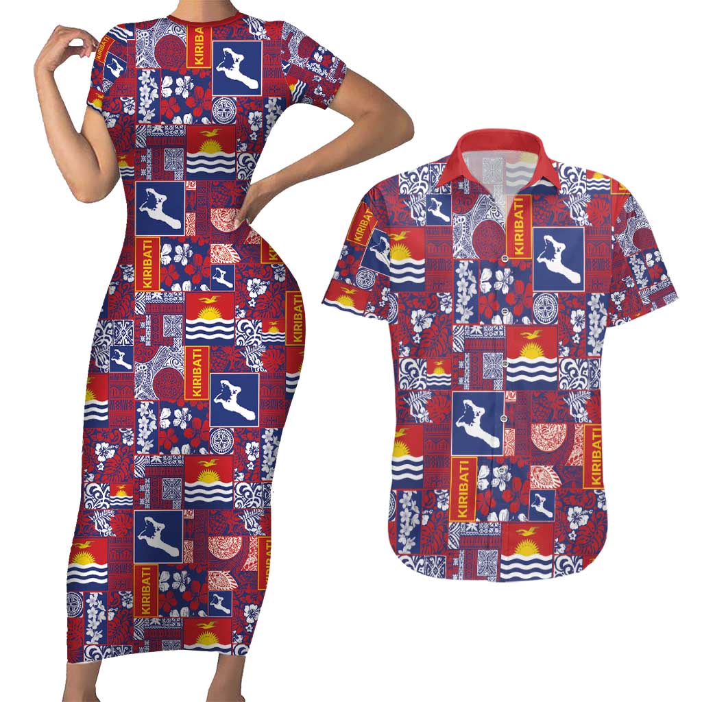 Kiribati Tekeraoi n te Kiritimati Couples Matching Short Sleeve Bodycon Dress and Hawaiian Shirt Pacific Patchwork Xmas Vibes - Polynesian Pride