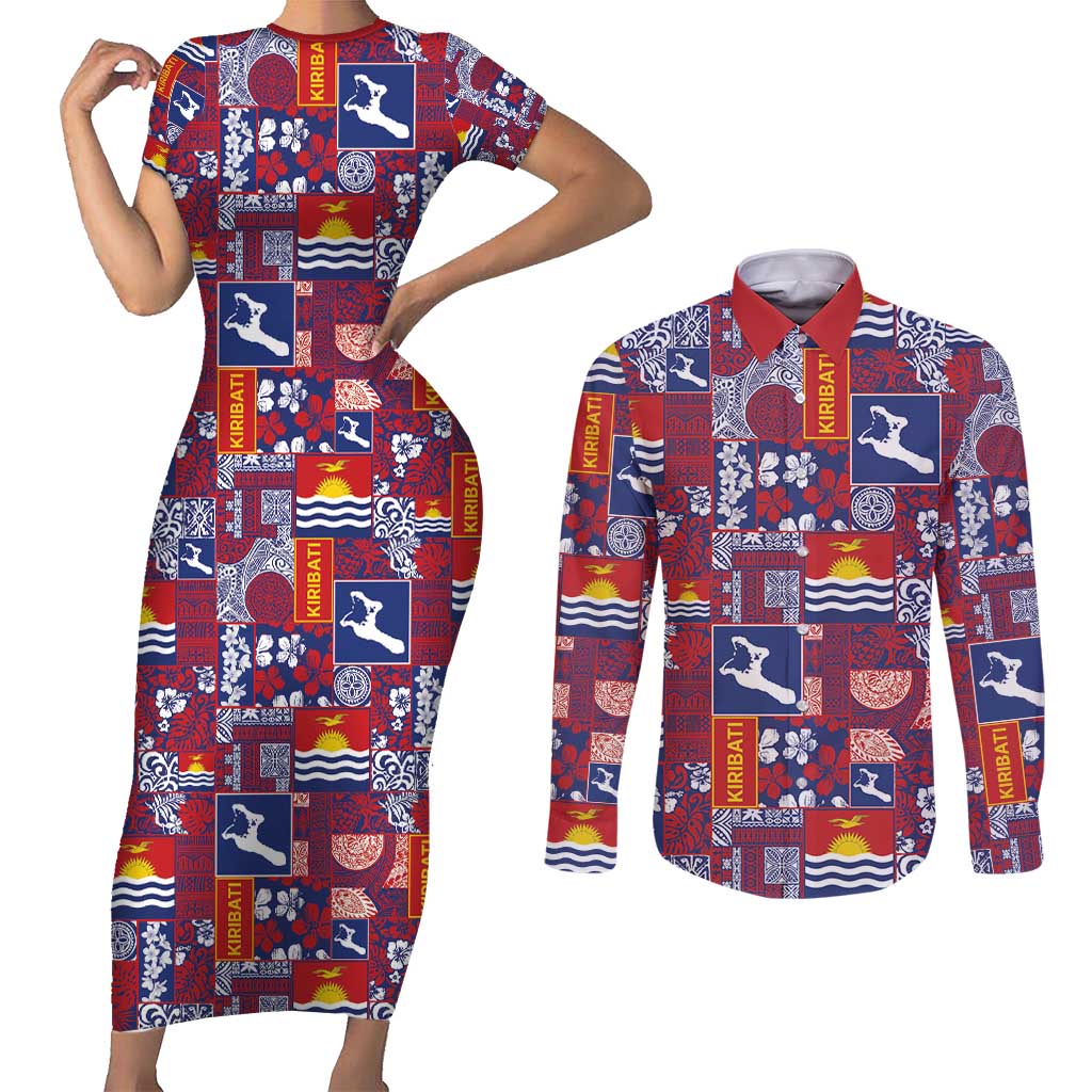 Kiribati Tekeraoi n te Kiritimati Couples Matching Short Sleeve Bodycon Dress and Long Sleeve Button Shirt Pacific Patchwork Xmas Vibes - Polynesian Pride
