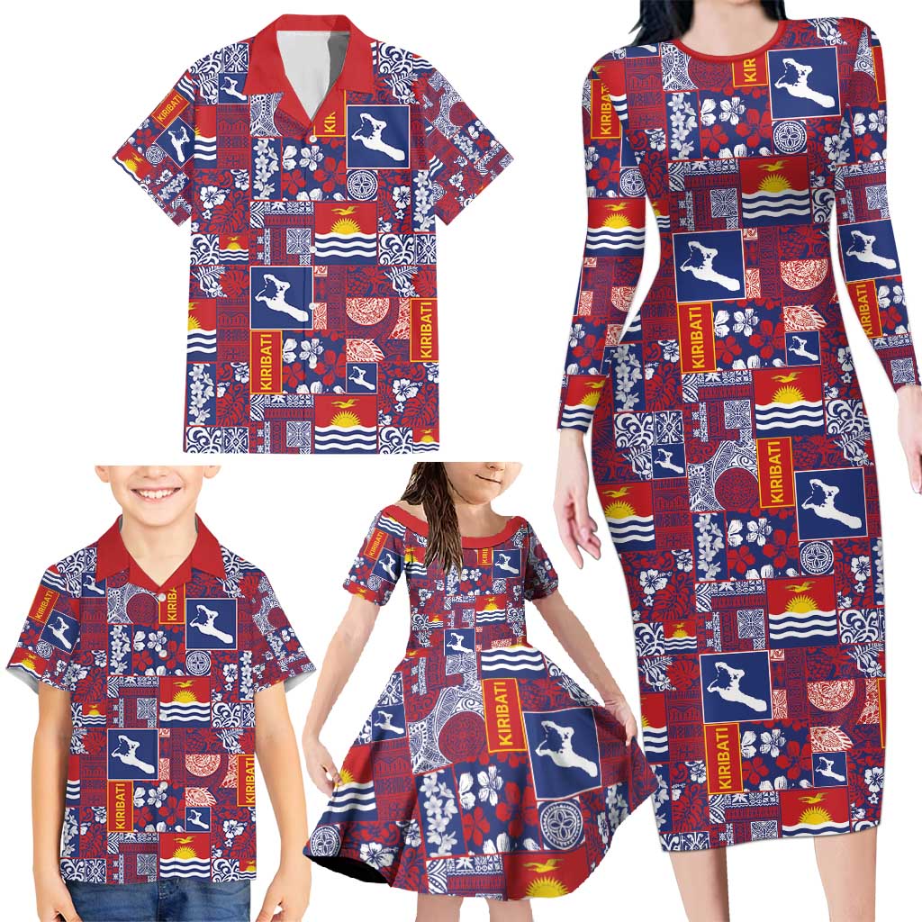 Kiribati Tekeraoi n te Kiritimati Family Matching Long Sleeve Bodycon Dress and Hawaiian Shirt Pacific Patchwork Xmas Vibes - Polynesian Pride