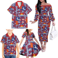 Kiribati Tekeraoi n te Kiritimati Family Matching Off The Shoulder Long Sleeve Dress and Hawaiian Shirt Pacific Patchwork Xmas Vibes - Polynesian Pride