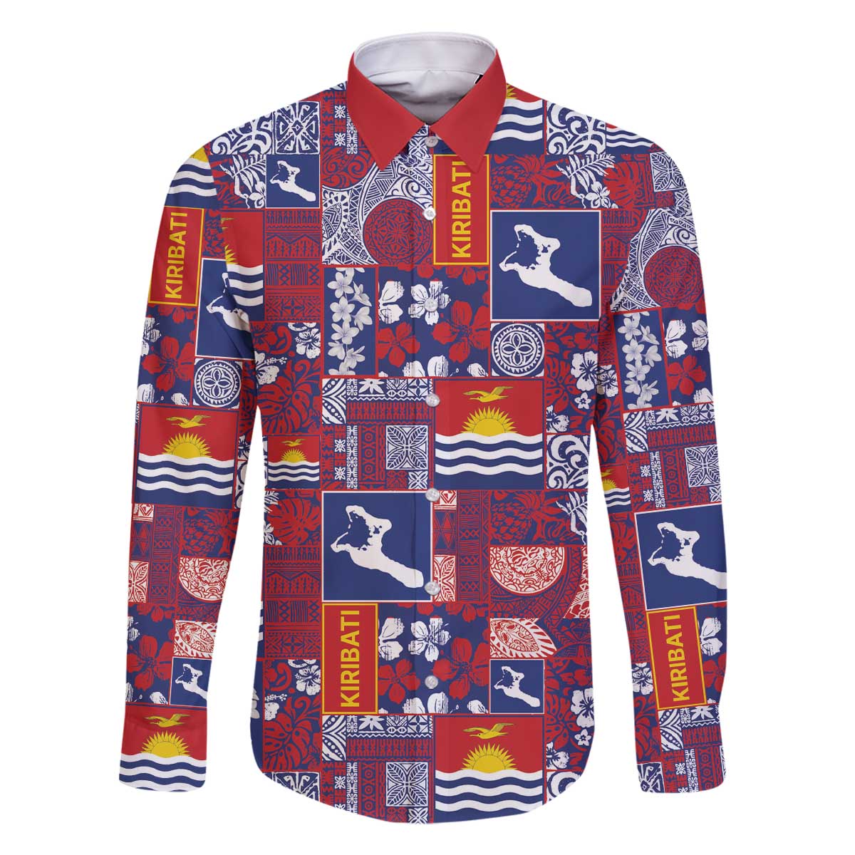 Kiribati Tekeraoi n te Kiritimati Family Matching Off The Shoulder Long Sleeve Dress and Hawaiian Shirt Pacific Patchwork Xmas Vibes - Polynesian Pride