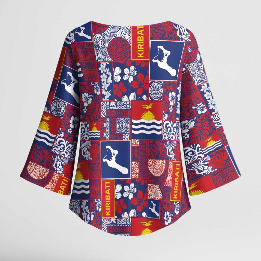 Kiribati Tekeraoi n te Kiritimati Kimono Sleeve Blouse Pacific Patchwork Xmas Vibes - Polynesian Pride