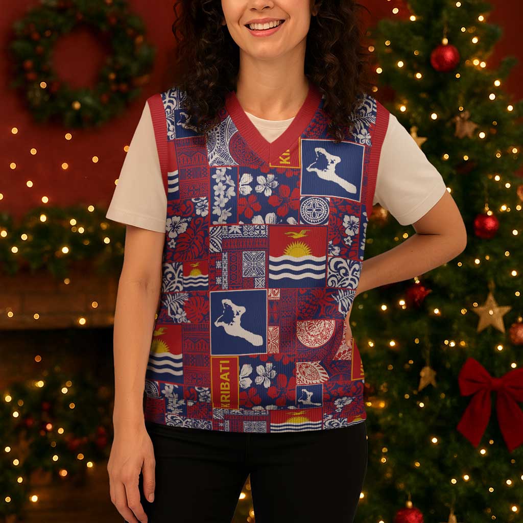 Kiribati Tekeraoi n te Kiritimati Christmas Knitted V-Neck Vest Pacific Patchwork Xmas Vibes - Polynesian Pride