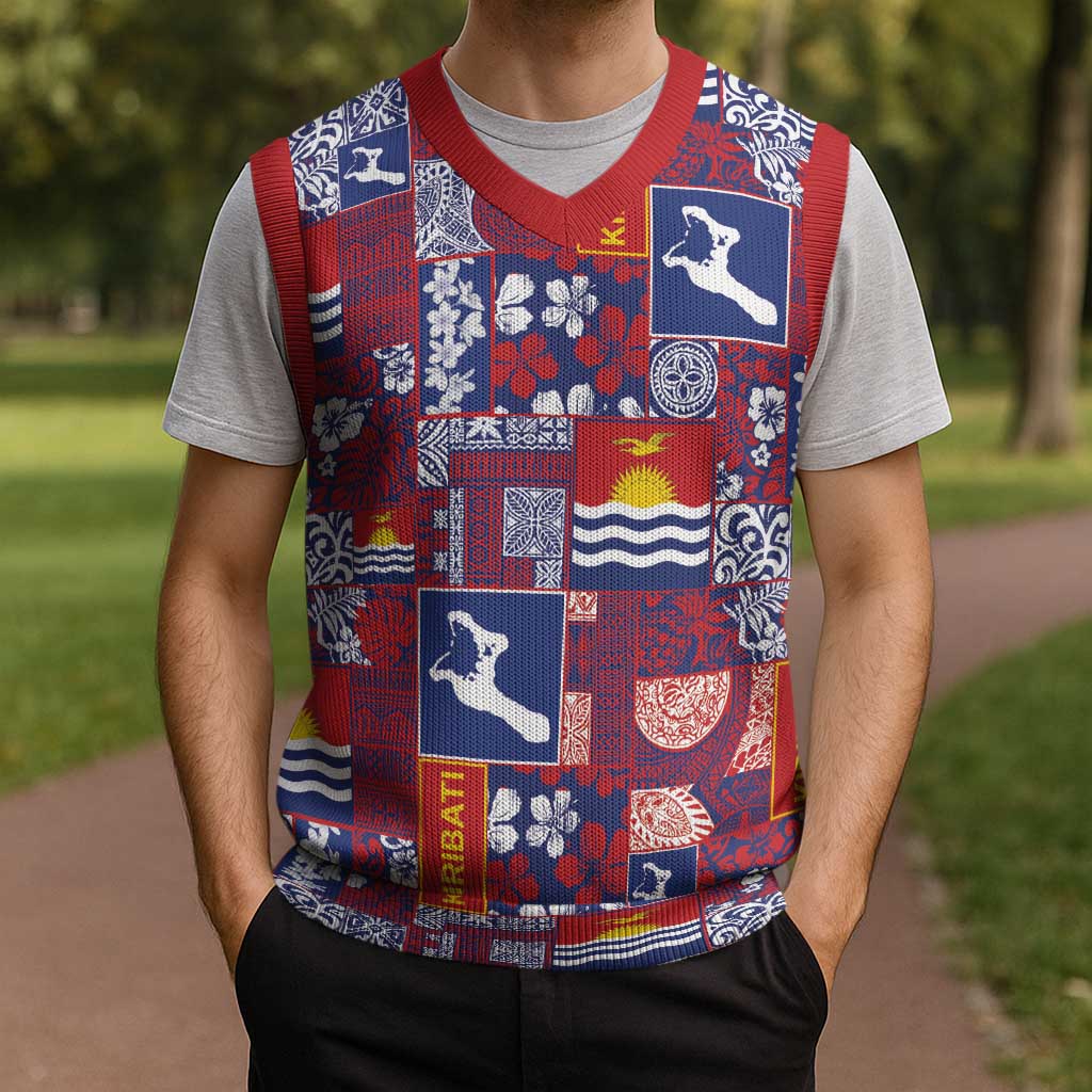 Kiribati Tekeraoi n te Kiritimati Christmas Knitted V-Neck Vest Pacific Patchwork Xmas Vibes - Polynesian Pride