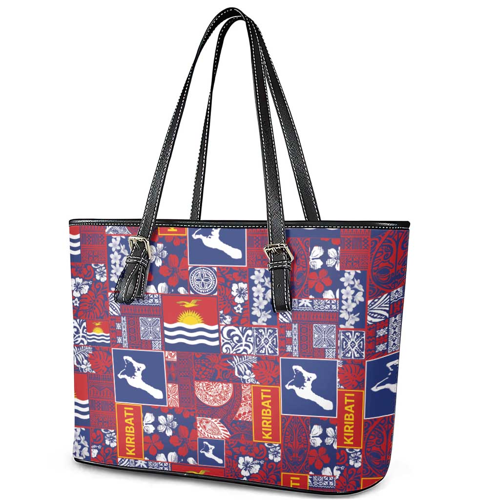Kiribati Tekeraoi n te Kiritimati Leather Tote Bag Pacific Patchwork Xmas Vibes - Polynesian Pride