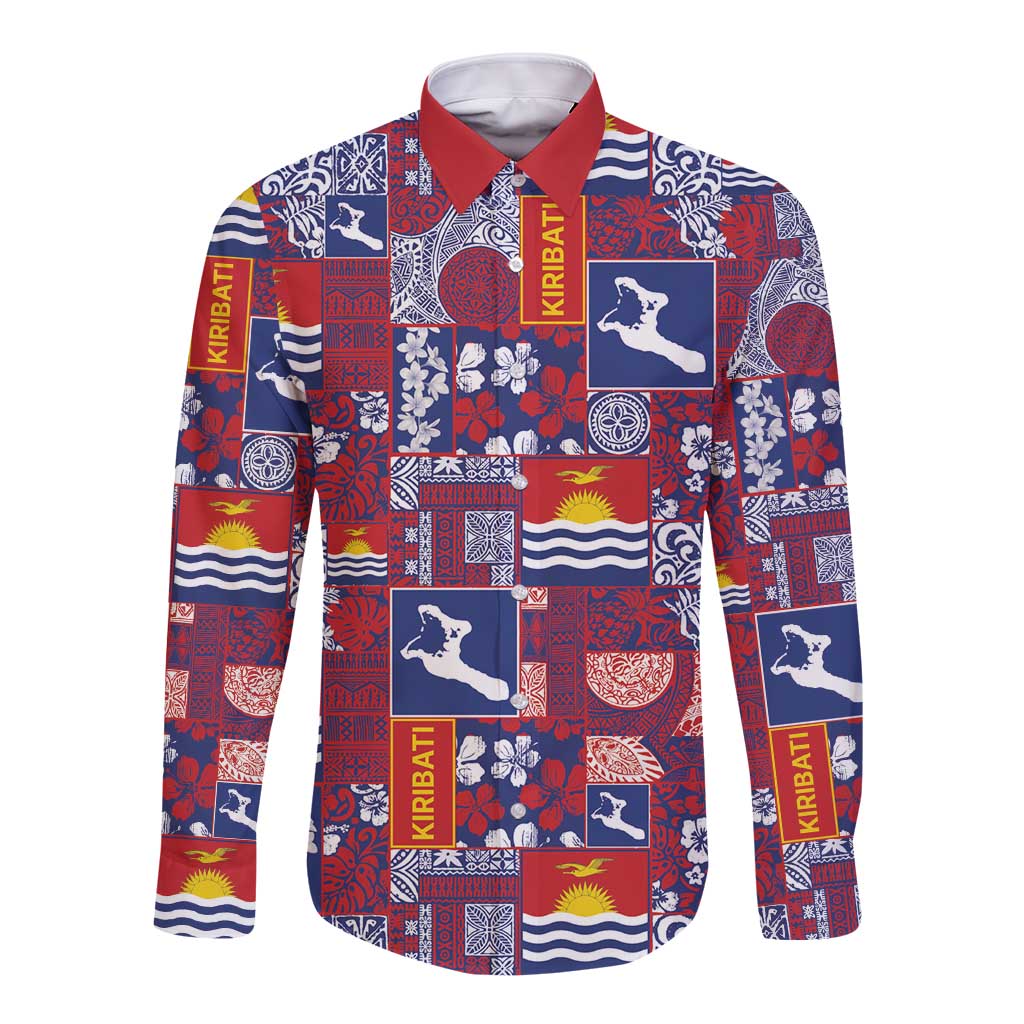 Kiribati Tekeraoi n te Kiritimati Long Sleeve Button Shirt Pacific Patchwork Xmas Vibes - Polynesian Pride