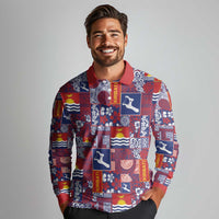 Kiribati Tekeraoi n te Kiritimati Long Sleeve Polo Shirt Pacific Patchwork Xmas Vibes - Polynesian Pride