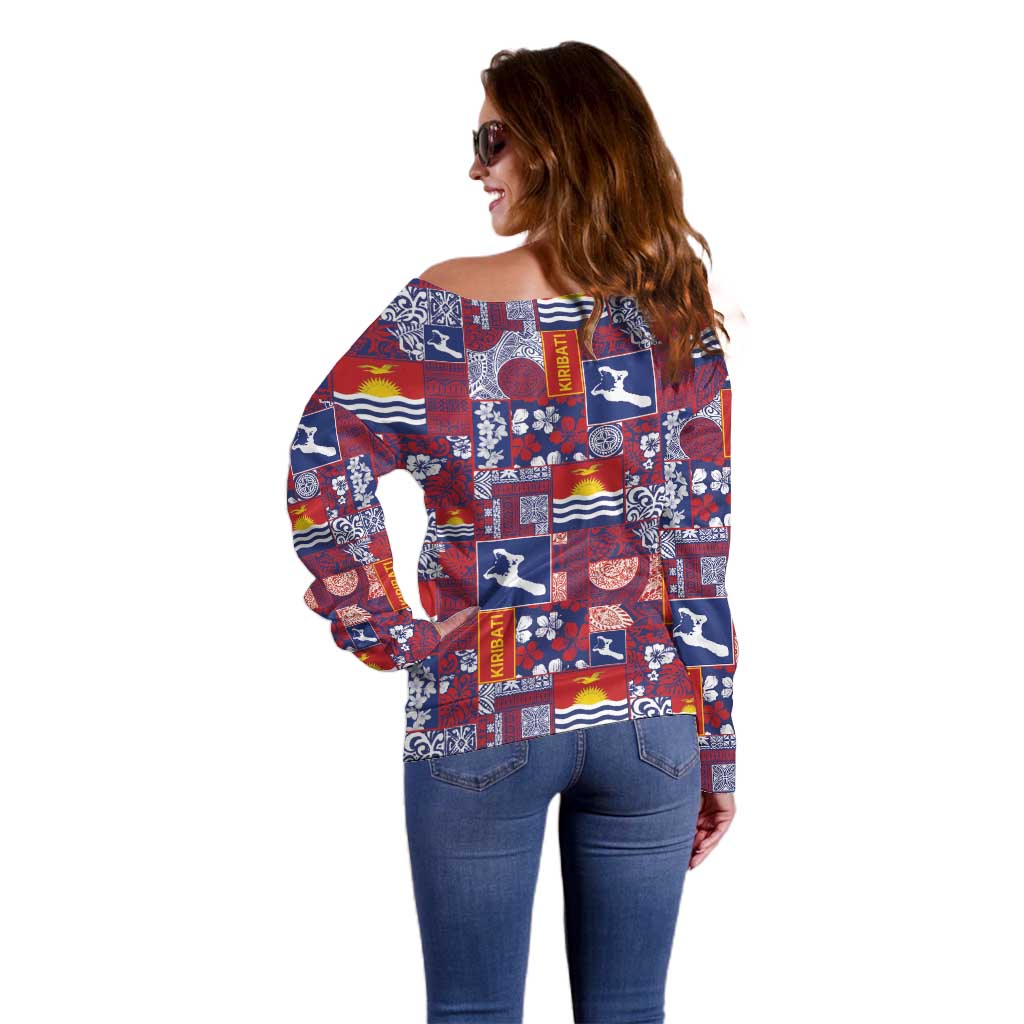 Kiribati Tekeraoi n te Kiritimati Off Shoulder Sweater Pacific Patchwork Xmas Vibes - Polynesian Pride