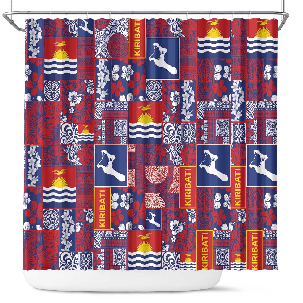 Kiribati Tekeraoi n te Kiritimati Shower Curtain Pacific Patchwork Xmas Vibes - Polynesian Pride
