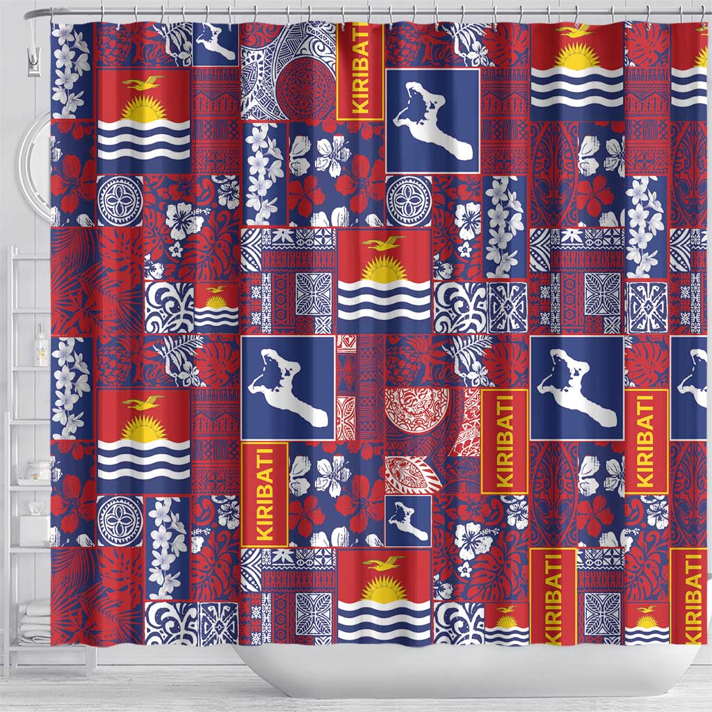 Kiribati Tekeraoi n te Kiritimati Shower Curtain Pacific Patchwork Xmas Vibes - Polynesian Pride
