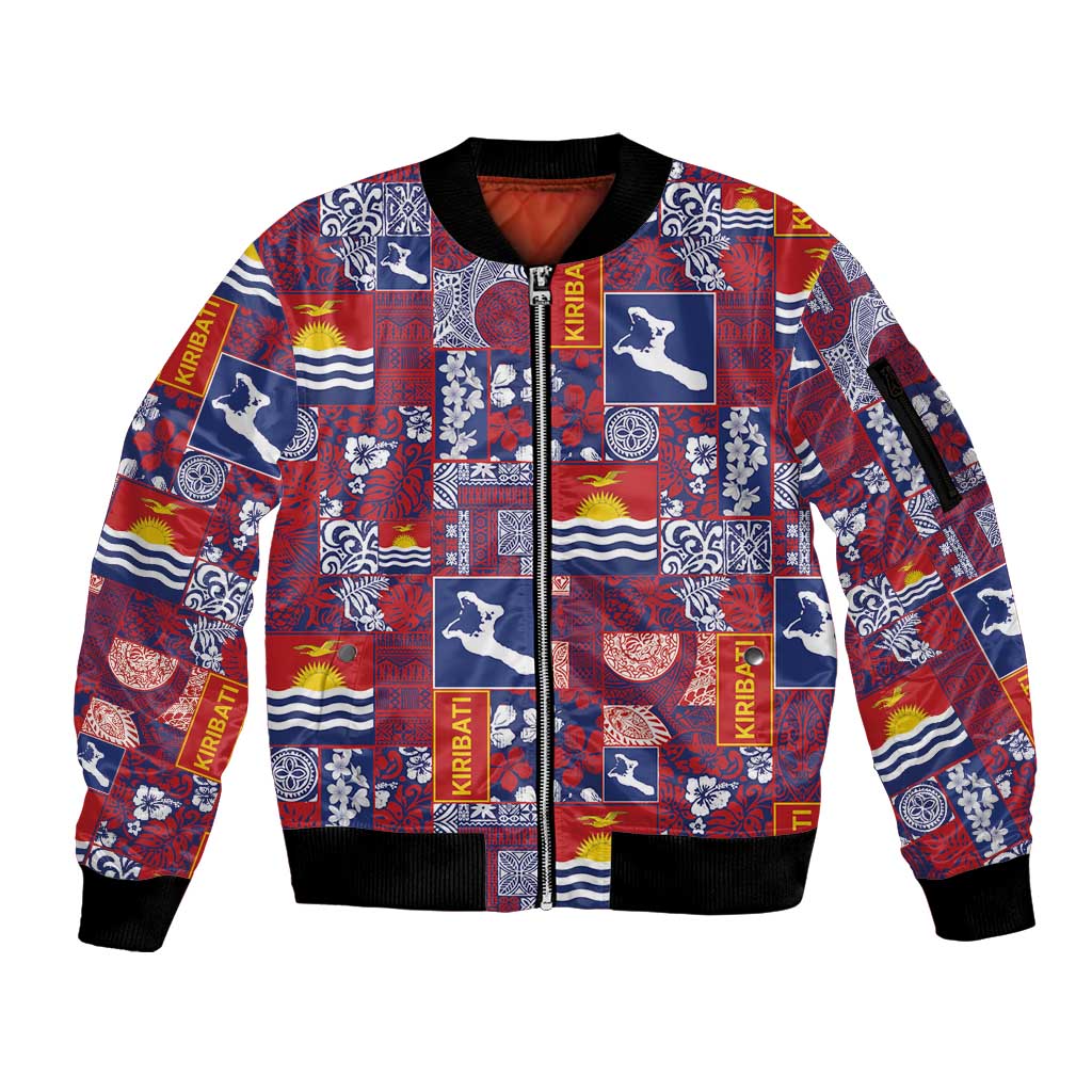 Kiribati Tekeraoi n te Kiritimati Sleeve Zip Bomber Jacket Pacific Patchwork Xmas Vibes - Polynesian Pride