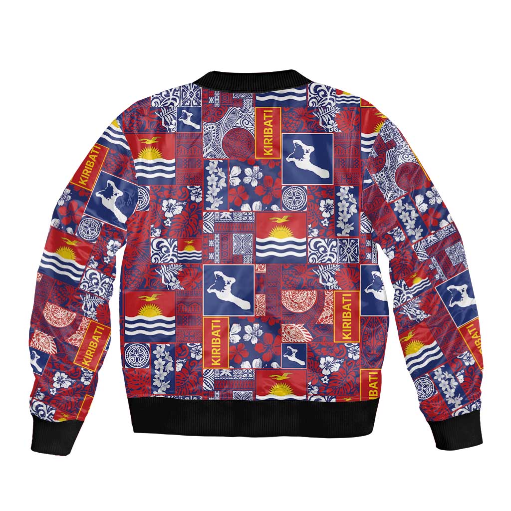 Kiribati Tekeraoi n te Kiritimati Sleeve Zip Bomber Jacket Pacific Patchwork Xmas Vibes - Polynesian Pride