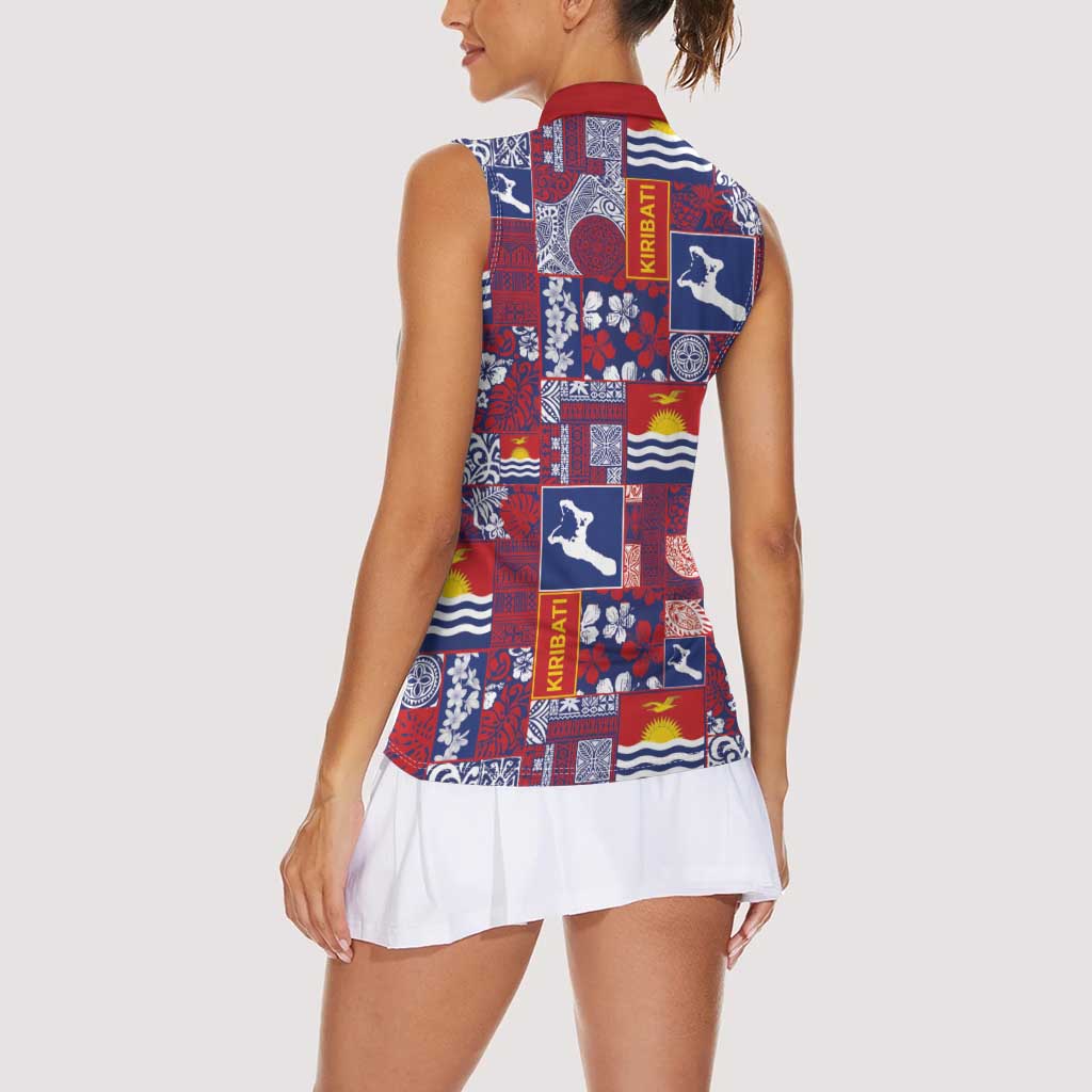 Kiribati Tekeraoi n te Kiritimati Women Sleeveless Polo Shirt Pacific Patchwork Xmas Vibes - Polynesian Pride