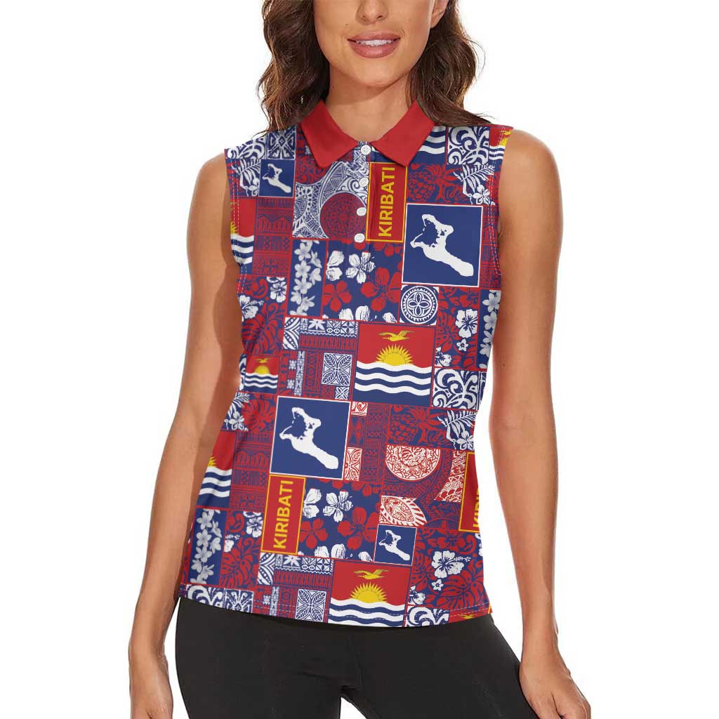 Kiribati Tekeraoi n te Kiritimati Women Sleeveless Polo Shirt Pacific Patchwork Xmas Vibes - Polynesian Pride