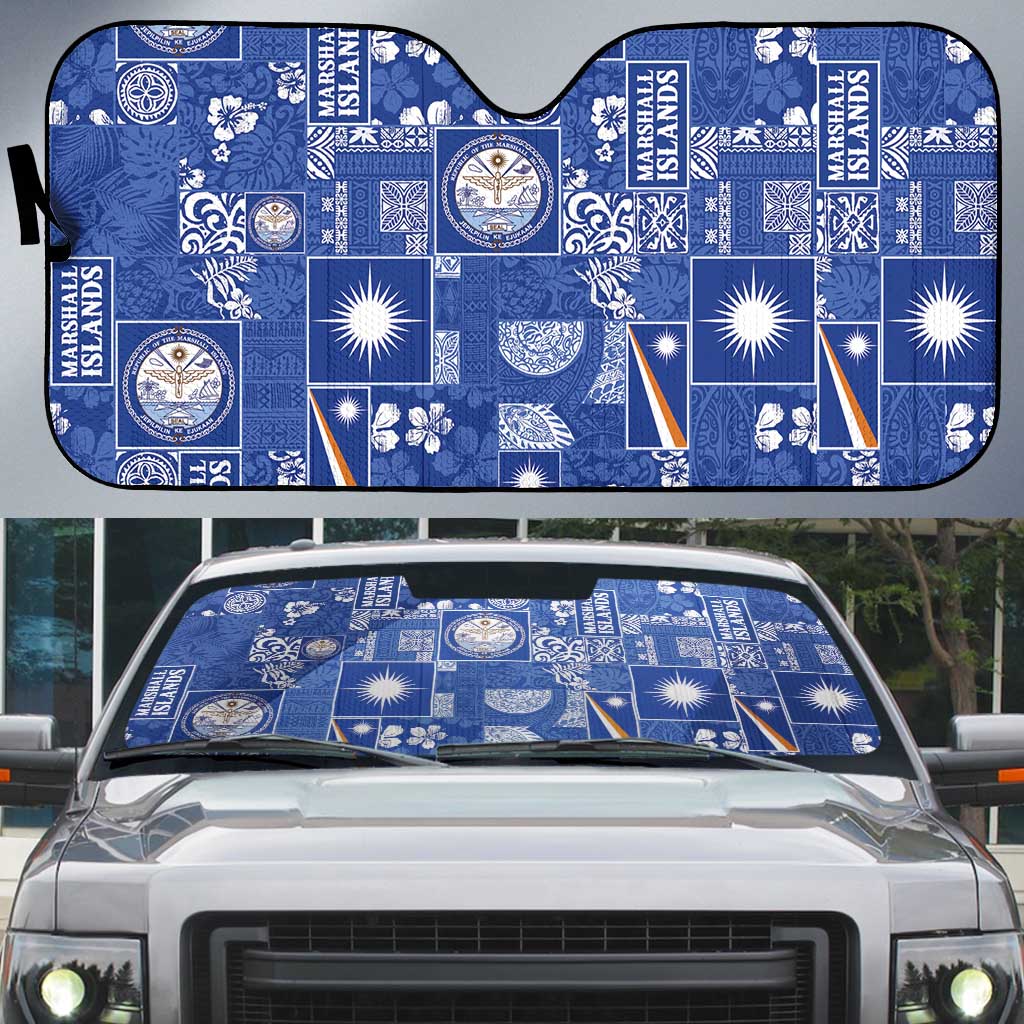 Marshall Islands Merry Christmas Auto Sun Shade Pacific Patchwork Xmas Vibes - Polynesian Pride