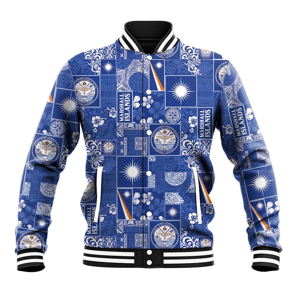 Marshall Islands Merry Christmas Baseball Jacket Pacific Patchwork Xmas Vibes - Polynesian Pride