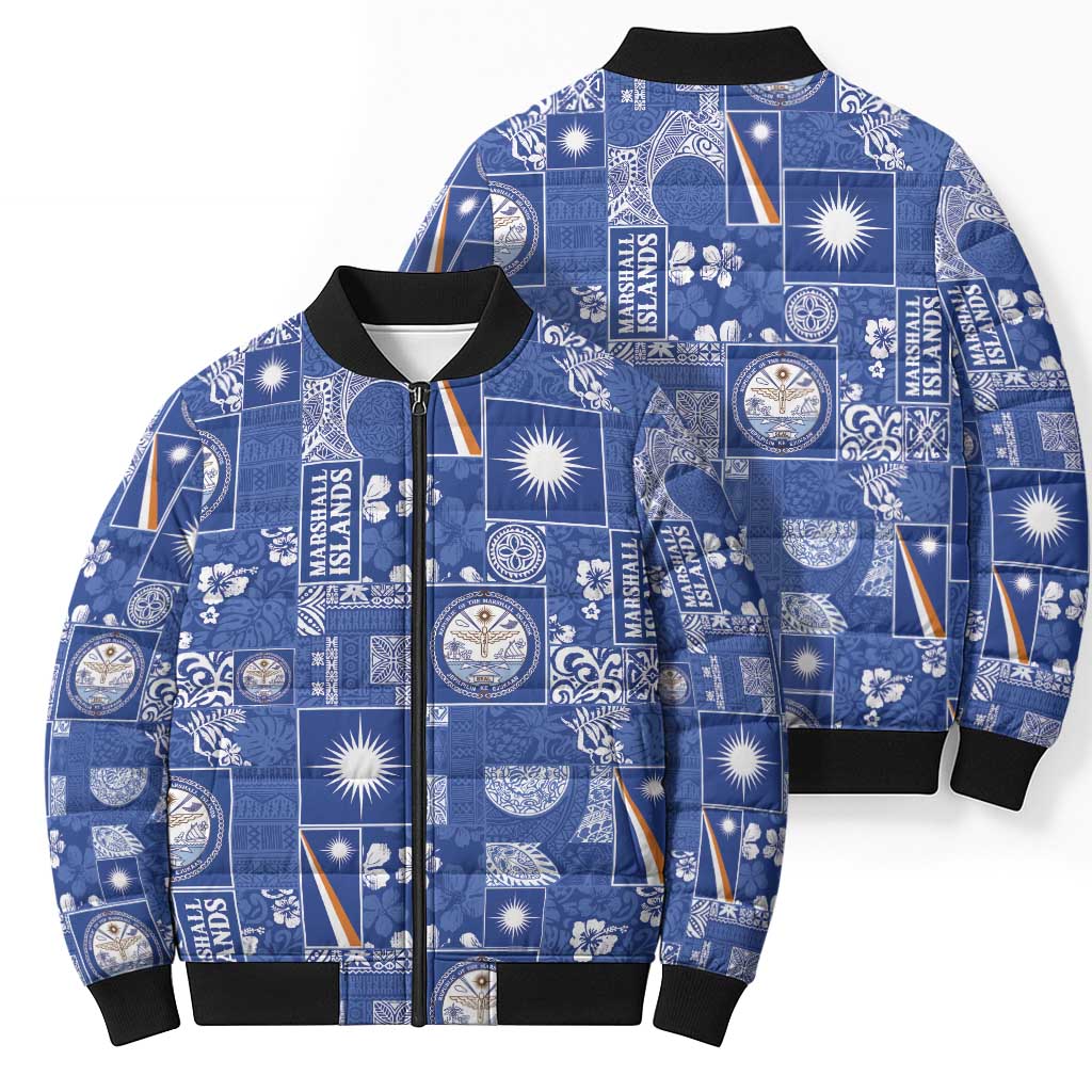 Marshall Islands Merry Christmas Bomber Puffer Jacket Pacific Patchwork Xmas Vibes - Polynesian Pride