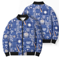 Marshall Islands Merry Christmas Bomber Puffer Jacket Pacific Patchwork Xmas Vibes - Polynesian Pride
