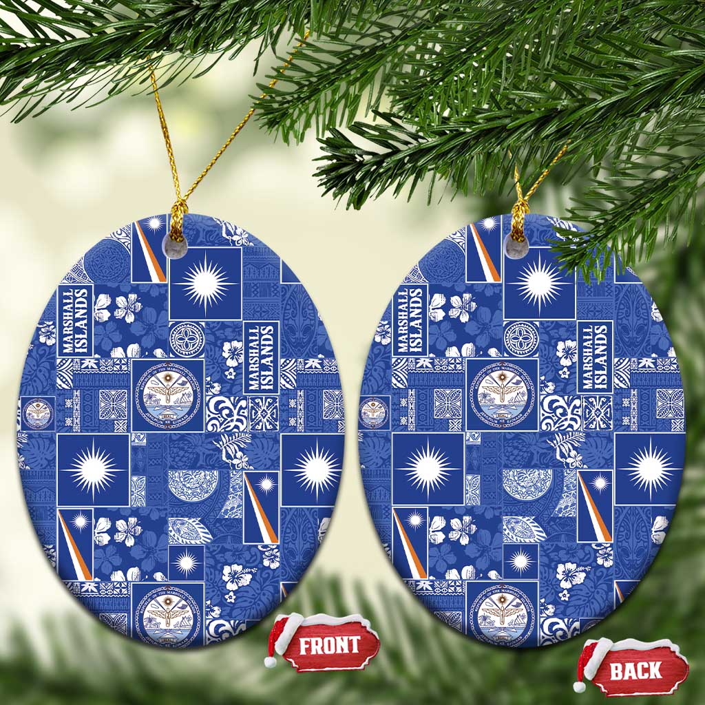 Marshall Islands Merry Christmas Ceramic Ornament Pacific Patchwork Xmas Vibes - Polynesian Pride