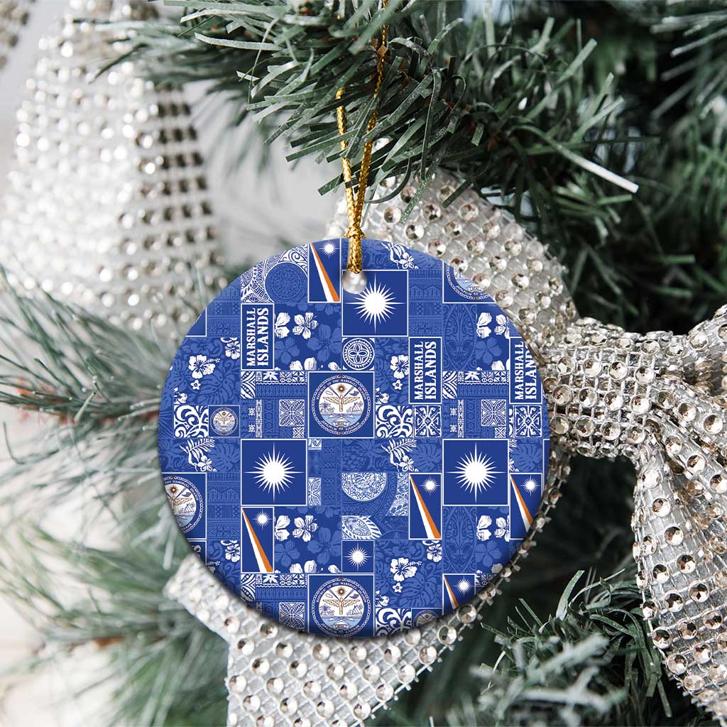 Marshall Islands Merry Christmas Ceramic Ornament Pacific Patchwork Xmas Vibes - Polynesian Pride