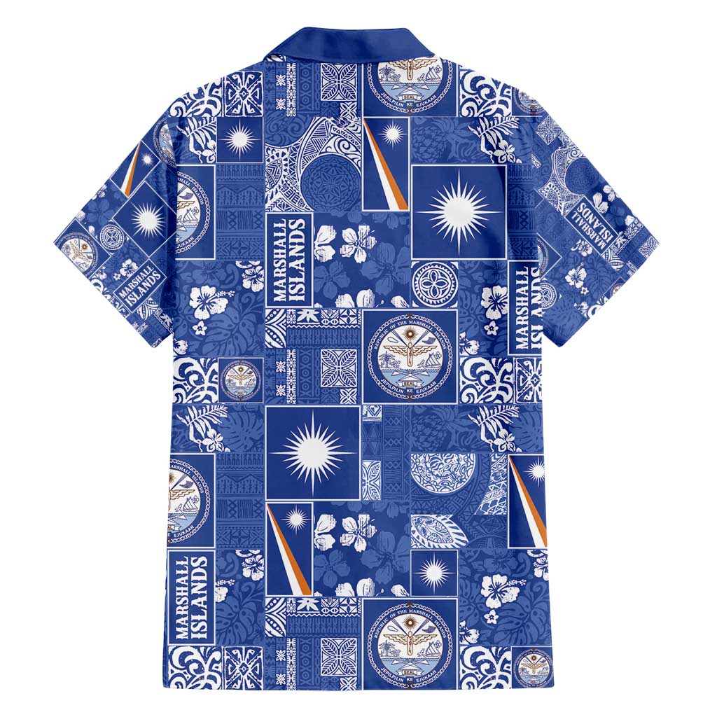 Marshall Islands Merry Christmas Family Matching Off Shoulder Short Dress and Hawaiian Shirt Pacific Patchwork Xmas Vibes - Polynesian Pride