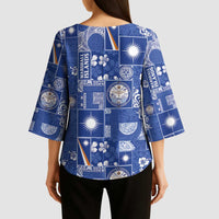 Marshall Islands Merry Christmas Kimono Sleeve Blouse Pacific Patchwork Xmas Vibes - Polynesian Pride