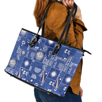 Marshall Islands Merry Christmas Leather Tote Bag Pacific Patchwork Xmas Vibes - Polynesian Pride