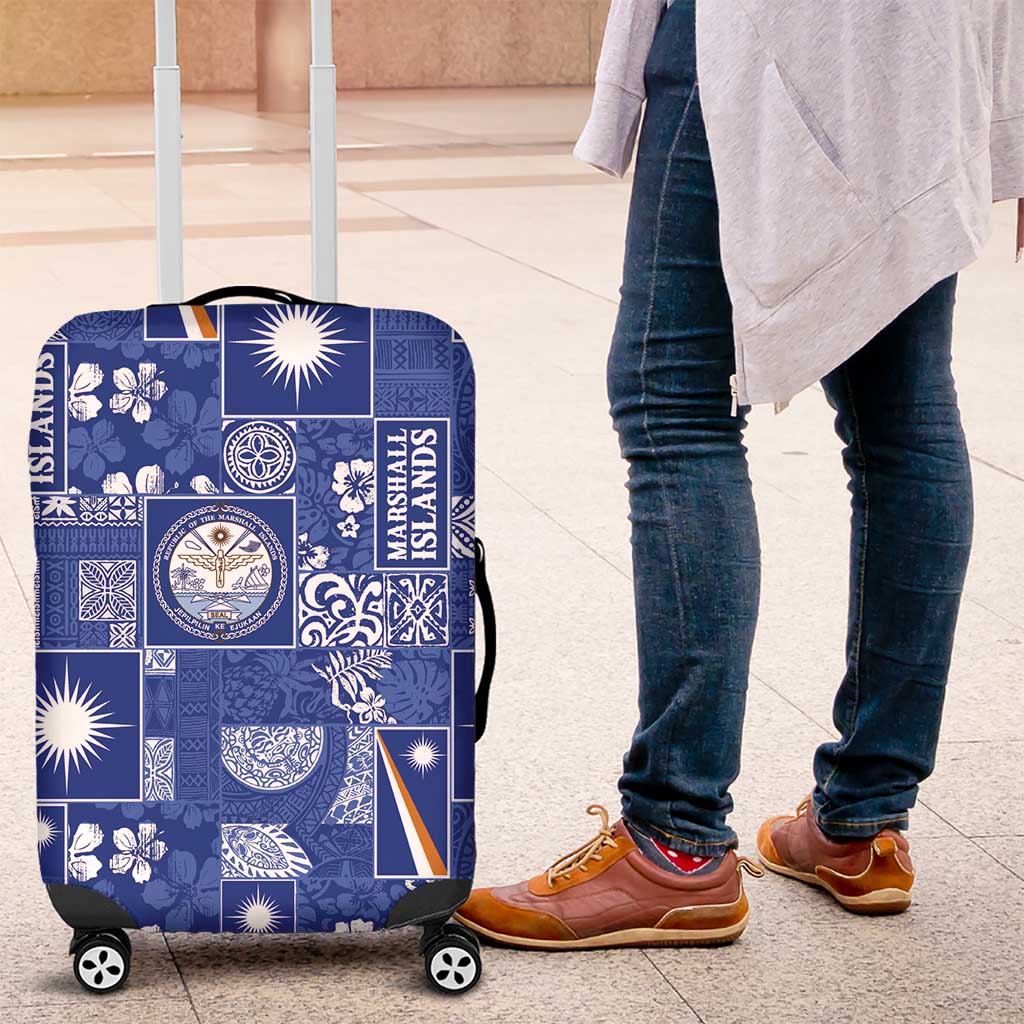 Marshall Islands Merry Christmas Luggage Cover Pacific Patchwork Xmas Vibes - Polynesian Pride