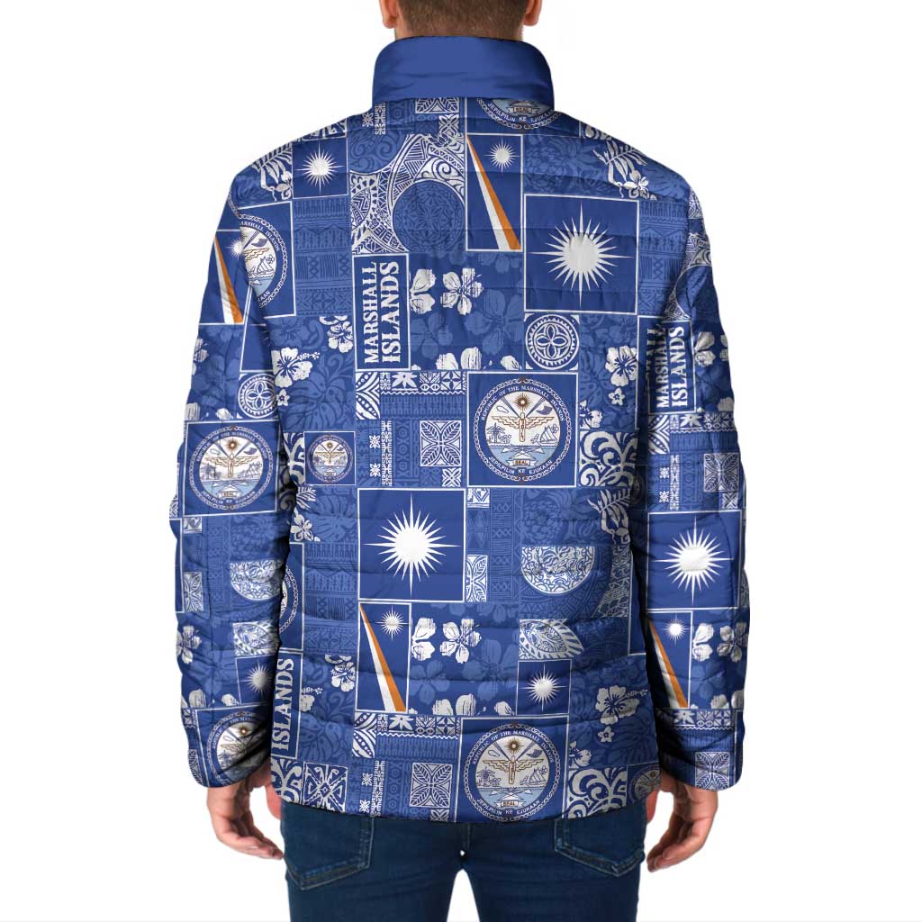 Marshall Islands Merry Christmas Padded Jacket Pacific Patchwork Xmas Vibes - Polynesian Pride