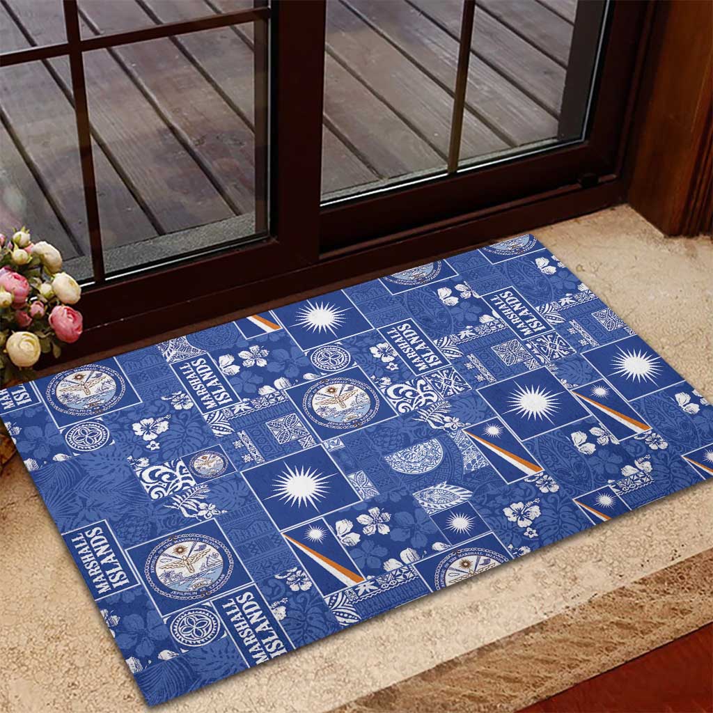 Marshall Islands Merry Christmas Rubber Doormat Pacific Patchwork Xmas Vibes - Polynesian Pride