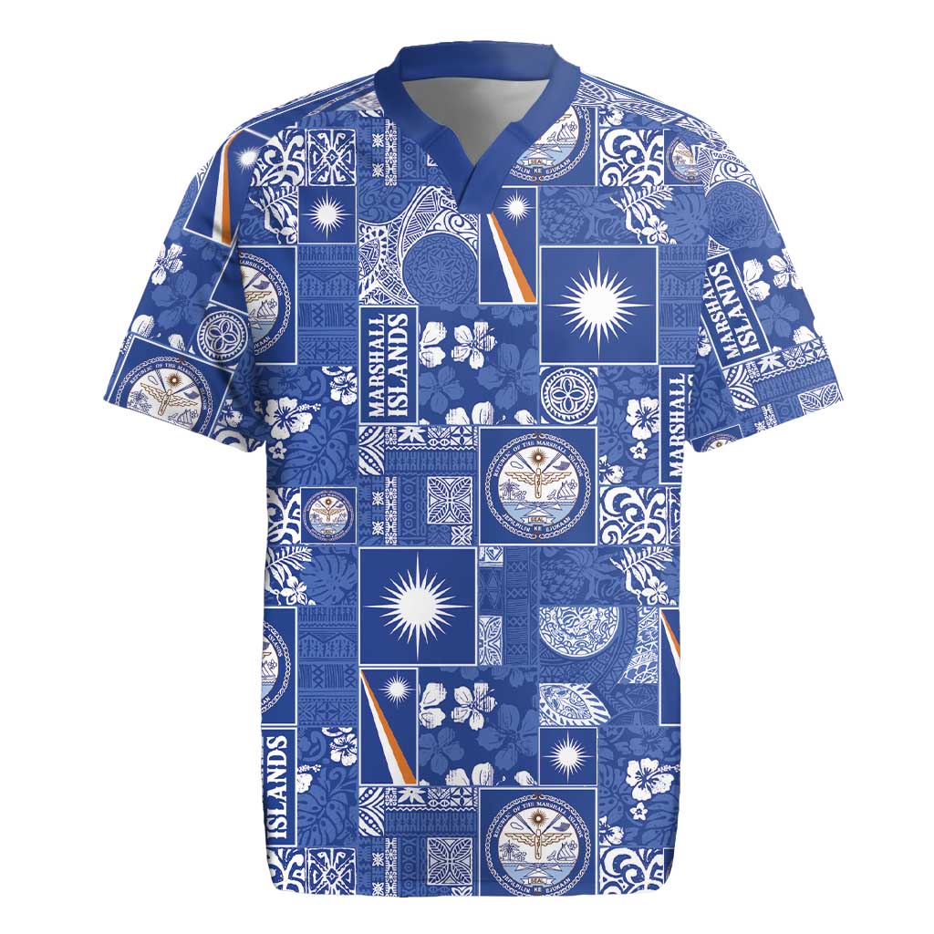 Marshall Islands Merry Christmas Rugby Jersey Pacific Patchwork Xmas Vibes - Polynesian Pride