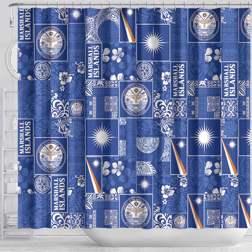 Marshall Islands Merry Christmas Shower Curtain Pacific Patchwork Xmas Vibes - Polynesian Pride