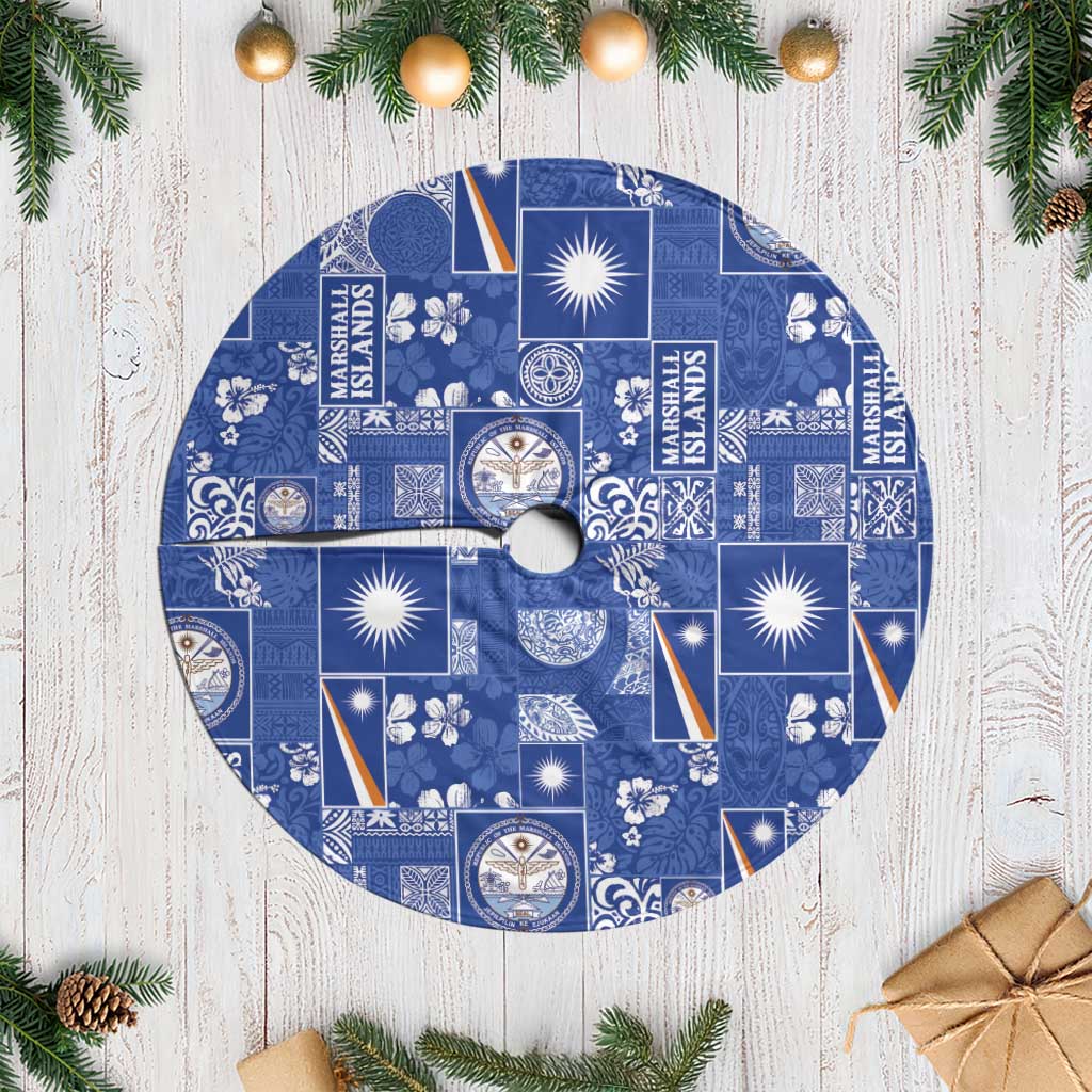 Marshall Islands Merry Christmas Tree Skirt Pacific Patchwork Xmas Vibes - Polynesian Pride