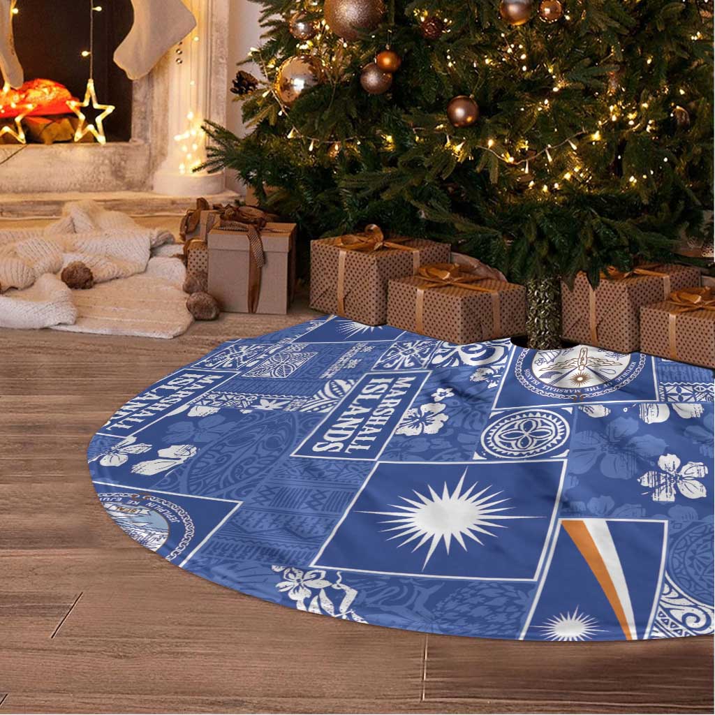 Marshall Islands Merry Christmas Tree Skirt Pacific Patchwork Xmas Vibes - Polynesian Pride