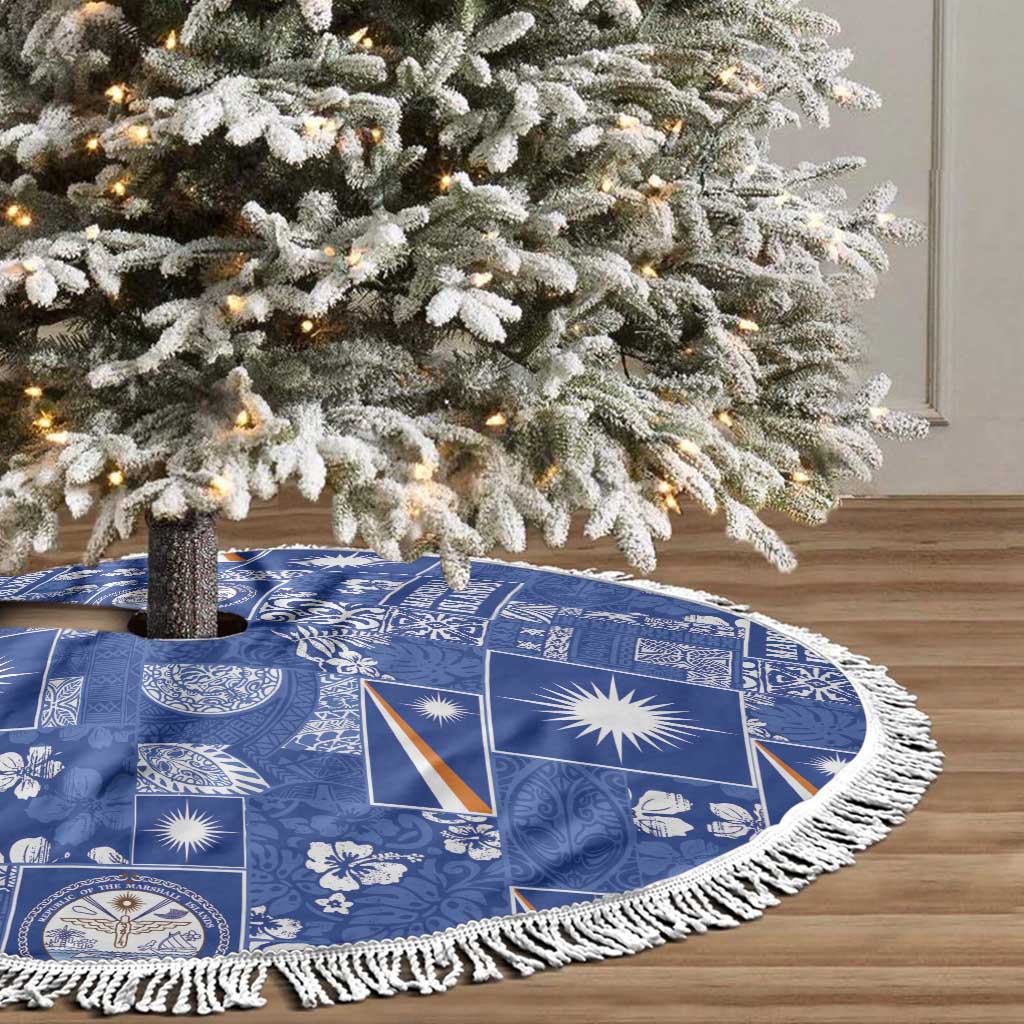 Marshall Islands Merry Christmas Tree Skirt Pacific Patchwork Xmas Vibes - Polynesian Pride