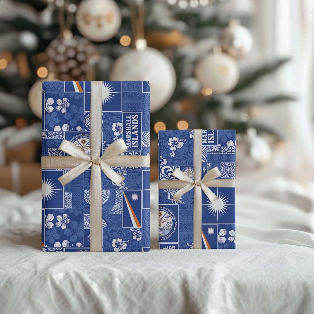 Marshall Islands Merry Christmas Wrapping Paper Pacific Patchwork Xmas Vibes - Polynesian Pride