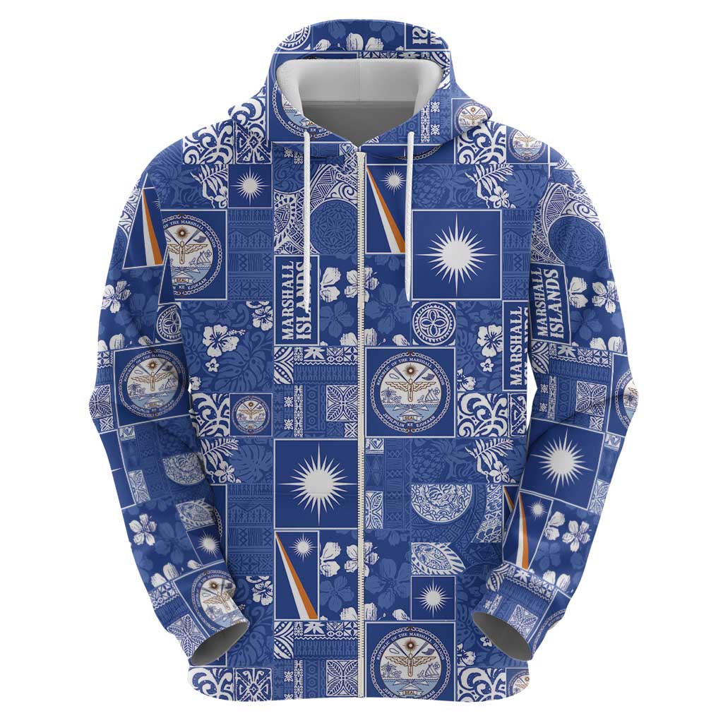 Marshall Islands Merry Christmas Zip Hoodie Pacific Patchwork Xmas Vibes - Polynesian Pride