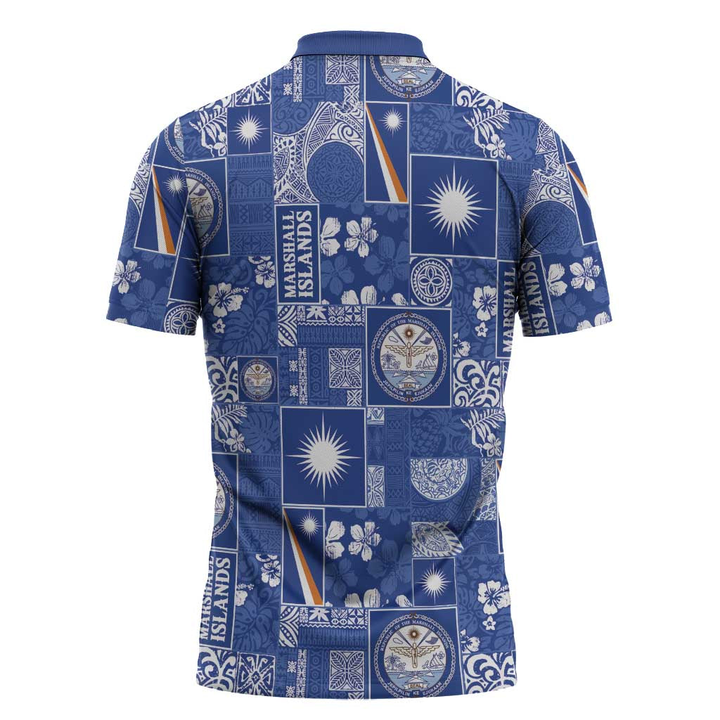 Marshall Islands Merry Christmas Zipper Polo Shirt Pacific Patchwork Xmas Vibes - Polynesian Pride