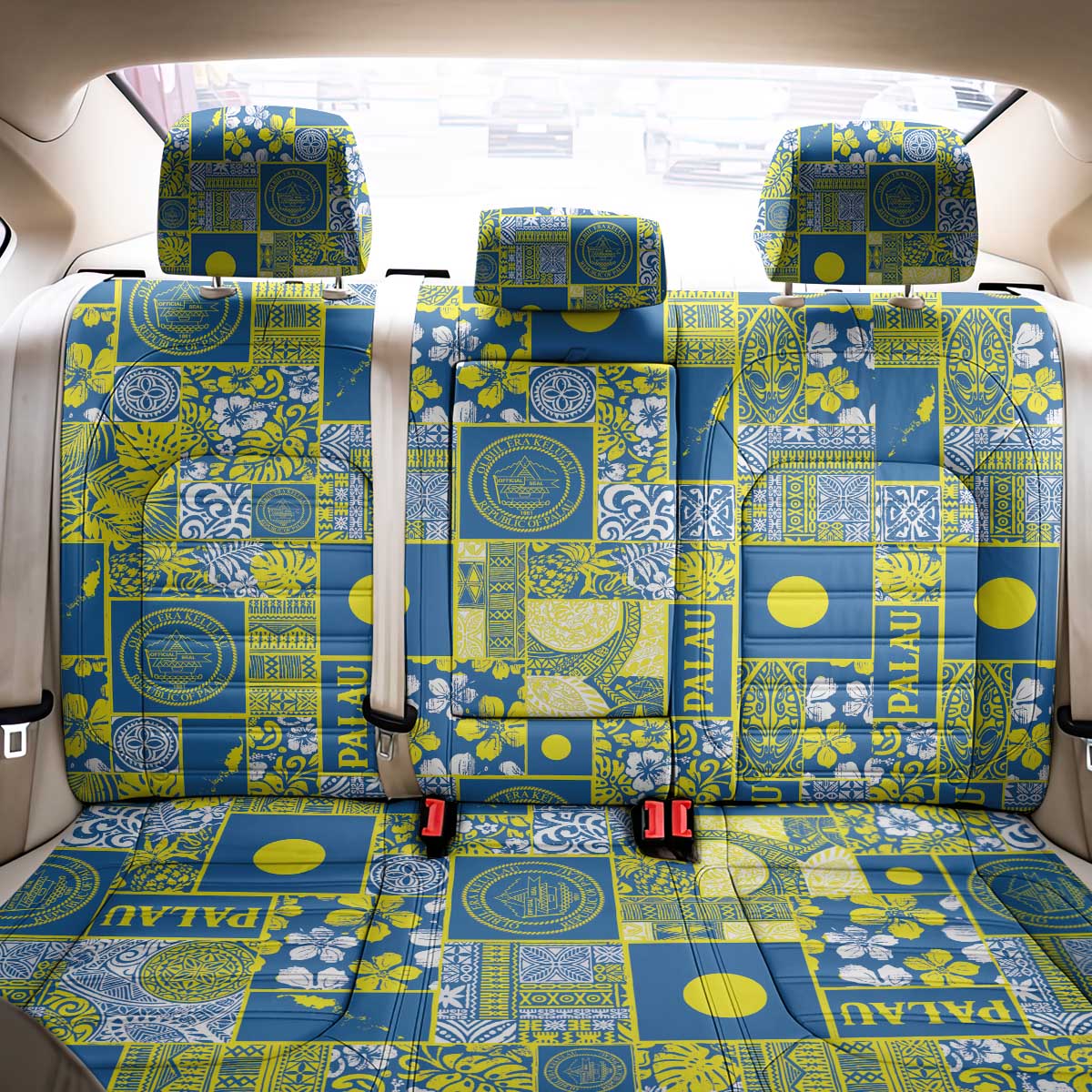 Palau Ungil Kurismas Back Car Seat Cover Pacific Patchwork Xmas Vibes - Polynesian Pride