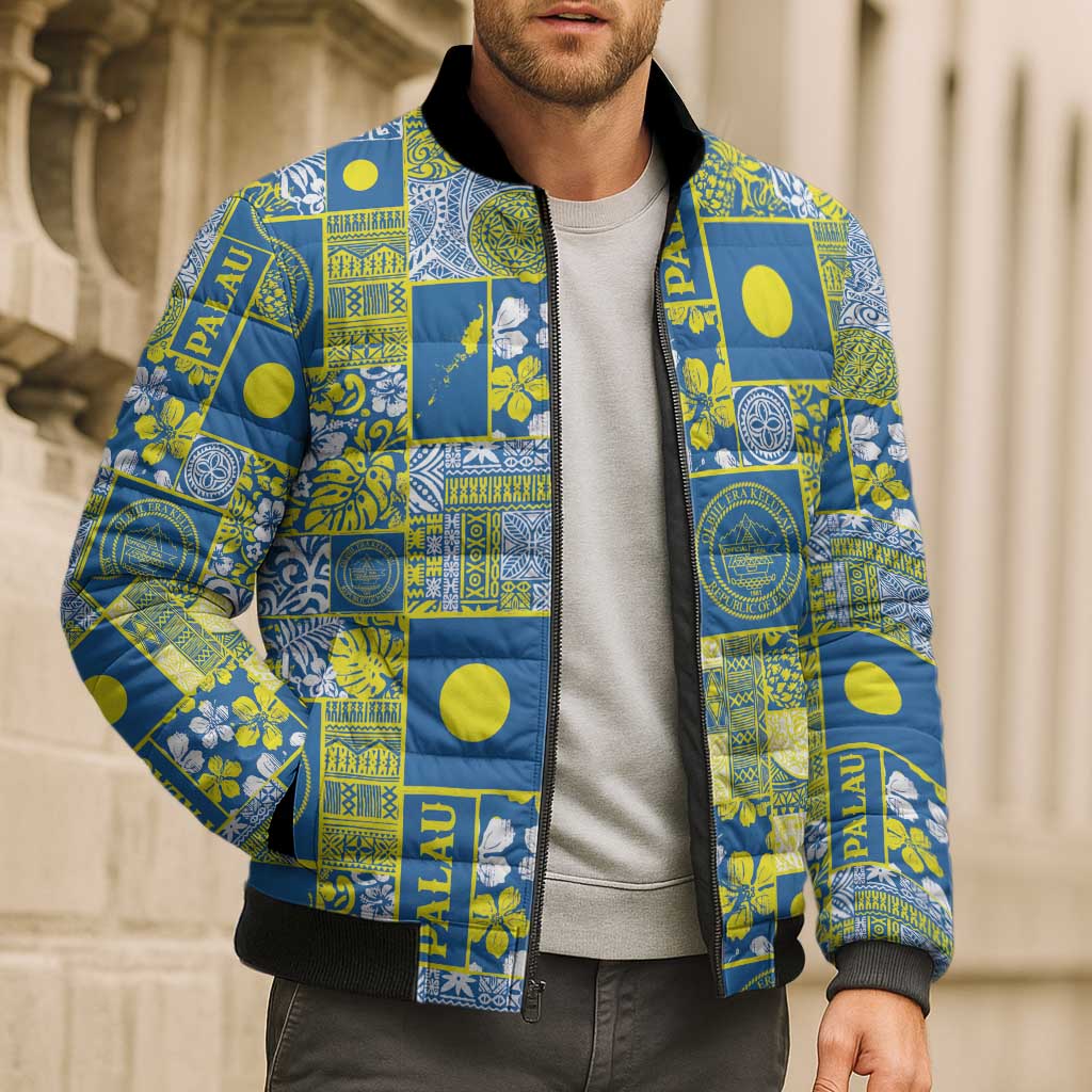 Palau Ungil Kurismas Bomber Puffer Jacket Pacific Patchwork Xmas Vibes - Polynesian Pride
