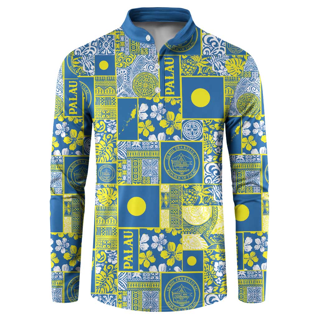 Palau Ungil Kurismas Button Sweatshirt Pacific Patchwork Xmas Vibes - Polynesian Pride