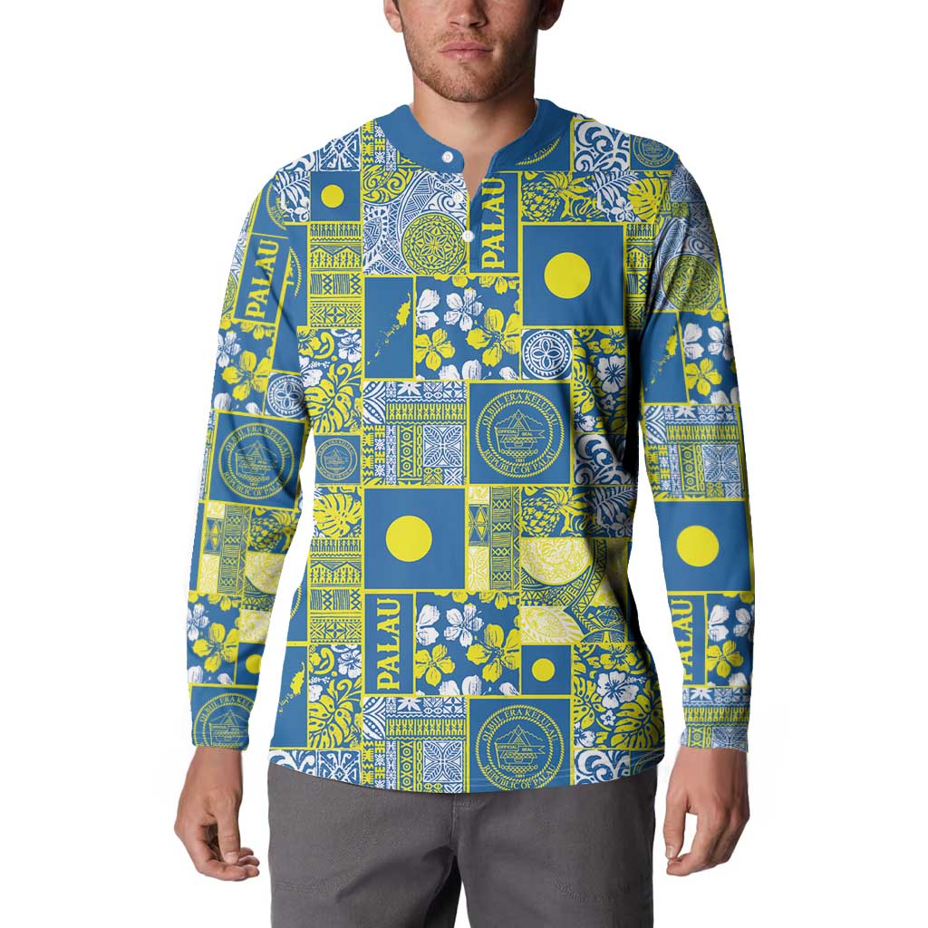 Palau Ungil Kurismas Button Sweatshirt Pacific Patchwork Xmas Vibes - Polynesian Pride