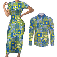 Palau Ungil Kurismas Couples Matching Short Sleeve Bodycon Dress and Long Sleeve Button Shirt Pacific Patchwork Xmas Vibes - Polynesian Pride