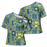 Palau Ungil Kurismas Cross Shoulder Shirt Pacific Patchwork Xmas Vibes - Polynesian Pride