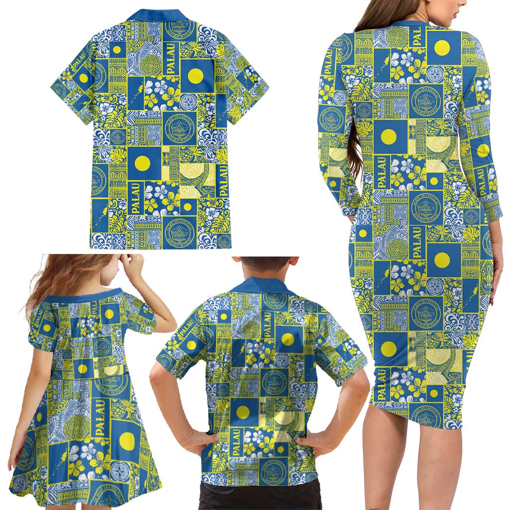 Palau Ungil Kurismas Family Matching Long Sleeve Bodycon Dress and Hawaiian Shirt Pacific Patchwork Xmas Vibes - Polynesian Pride
