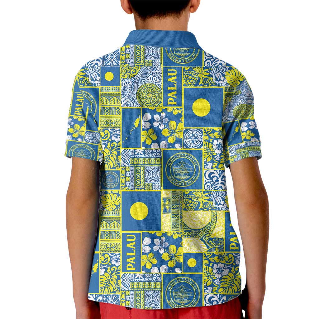 Palau Ungil Kurismas Kid Polo Shirt Pacific Patchwork Xmas Vibes - Polynesian Pride